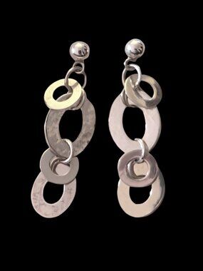 Marsala 925 Silver Hammered Open Circle 1.5" Drop Dangle Geometric Stud Earrings